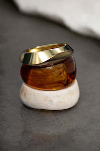 Jewellery: dome bangle stack / amber|marble|gold