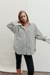 untold contrast oversize shirt / chocolate black|white stripe