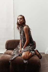 area dress / black|brown cheetah print