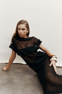 chord mesh midi dress / black mesh