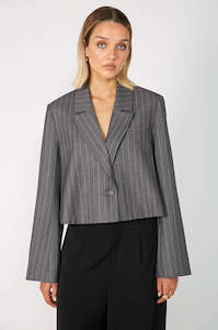 Coats Jackets: flip crop blazer / charcoal|white pinstripe