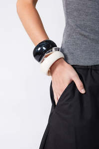 dome bangle stack / black| silver| cement