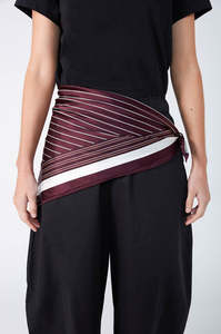 Accessories: stripe moochi scarf / dark sangria | camel stripe