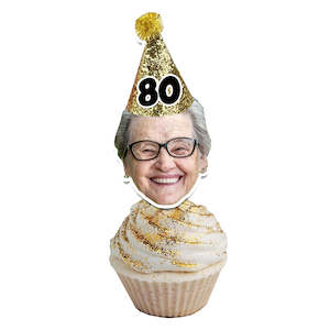 Cupcake Face Toppers: Cupcake Face Toppers - Gold Hat