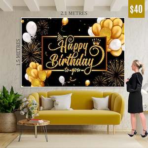 Birthday Banner: Black Gold Banner