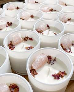 Frontpage: Opal + Sage Rose Quartz Crystal Candle