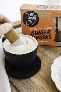 Fresh Gifts: Molly Woppy Gingerbread White Choc Dipped Ginger Fingers 165g 10/CTN