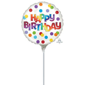 22cm (9”) Rnd Happy Birthday Dots of Colour - Multi