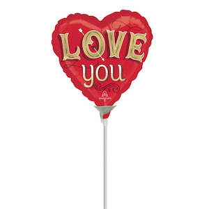 Oceans Balloons: 22cm (9”) Hrt Inflated Just My Type Love You - Red/Gold