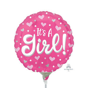 Oceans Balloons: 22cm (9”) Rnd It's a Girl Hearts & Dots - Pink