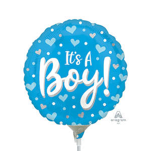 Oceans Balloons: 22cm (9”) Rnd It's a Boy Hearts & Dots - Blue