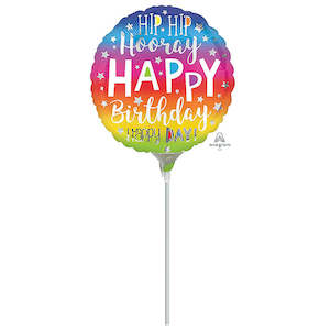 Oceans Balloons: 10cm (4”) Rnd Happy Birthday Hip Hip Hooray - Multi