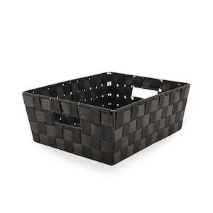 Oceans Baskets: Poly Weave Hamper Tray with Cut-in Handles 35Lx28Wx13Hcm - Black