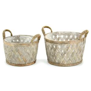 Chipwood Round Gull Basket w/Handles Set/2 29Diax18Hcm - Grey