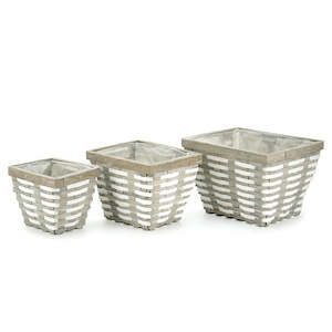 Chipwood Rectangular Fairy Tern Basket Set/3 27Lx22Wx19Hcm - Grey/White