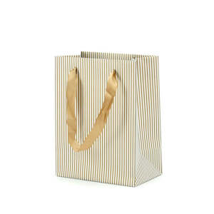 Oceans Boxes Bags: Paper Stripe Gift Bag w/Handles 18Wx23.4Hx10.8Gcm Pk/10 - White/Gold
