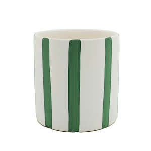 Oceans Ceramics: Ceramic Floral Stripe Pot 14Diax14Hcm - White/Soft Green