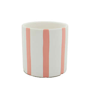 Ceramic Floral Stripe Pot 11Diax11Hcm - White/Peachy