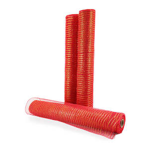Synthetic Gold Thread Deco Mesh Roll 53cmx9m - Red/Gold