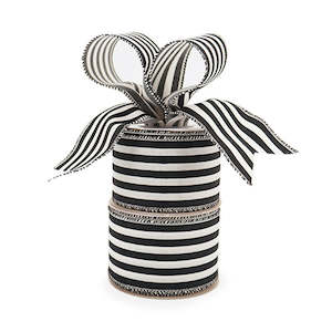 Fine Linen Stripe Ribbon Woven Edge 63mmx9m - Black/White