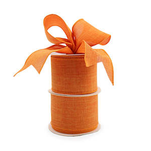 Fine Linen Ribbon Wire Edge 63mmx9m - Orange