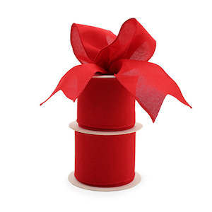 Fine Linen Ribbon Wire Edge 63mmx9m - Red