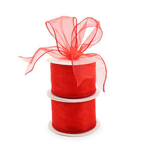Organza Ribbon Wire Edge 63mmx9m - Red