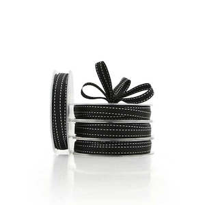Grosgrain Saddle Stitch Ribbon Woven Edge 10mmx20m - Black/White
