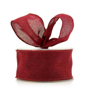 Oceans Ribbons: Artificial Jute Coloured Ribbon Wire Edge 50mmx10m - Burgundy