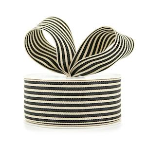 Grosgrain Bold Stripe Ribbon Woven Edge 38mmx10m - Black/Natural