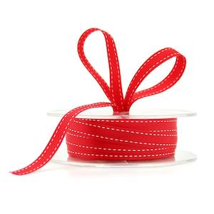 Grosgrain Saddle Stitch Ribbon Woven Edge 10mmx20m - Red/White