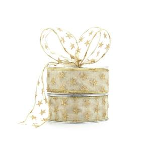 Organza Glitter Star Ribbon Wire Edge 38mmx20m - White/Gold