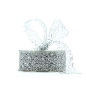 Metallic Silk Mesh Ribbon 38mmx20m - Silver