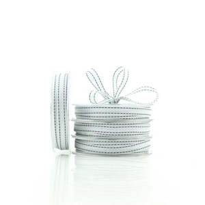 Grosgrain Saddle Stitch Ribbon Woven Edge 10mmx20m - White/Black