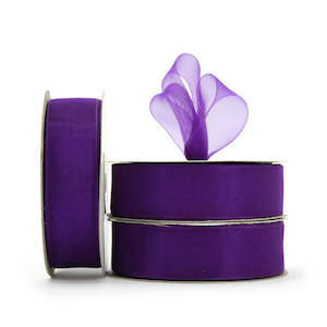 Oceans Ribbons Plain Fabric Ribbon: Organza Ribbon Woven Edge 25mmx45.7m - Purple