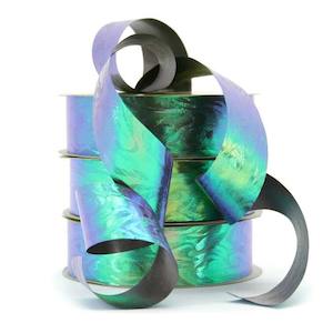Oceans Ribbons Poly Ribbon: Paua Look Poly Ribbon 32mmx50m - Sapphire/Lime