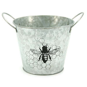 Oceans Tinware: Tin "Beckett" Bee Bucket 15TDx10BDx12Hcm - Silver/Black
