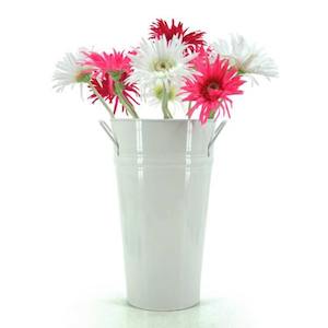 Tin V-Shape Bucket w/Ear Handles Large 22TDx15.5BDx37.5Hcm - White (04-V9-WHI)