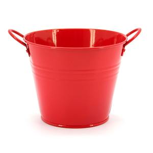 Tin Round Bucket w/Ear Handles Medium 15TDx10BDx12Hcm - Red (04-13)