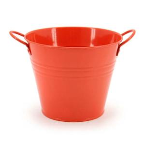 Tin Round Bucket w/Ear Handles Medium 15TDx10BDx12Hcm - Orange (04-13)