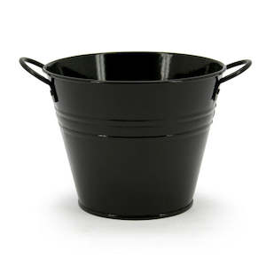 Tin Round Bucket w/Ear Handles Medium 15TDx10BDx12Hcm - Black (04-13)