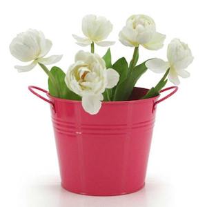 Tin Round Bucket w/Ear Handles Medium/Long 18TDx14BDx15.5Hcm - Cerise (04-13-LARGE)