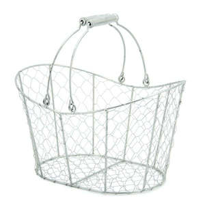 Oceans Tinware: Metal Oval Chicken Wire Mussel Basket w/Handles 33Lx24Wx19Hcm - Silver