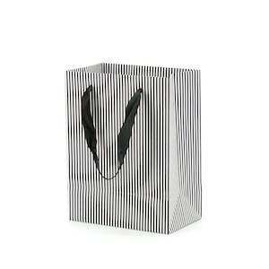 Oceans Boxes Bags Bags: Paper Stripe Gift Bag w/Handles 18Wx22.7Hx10Gcm Pk/10 - White/Black