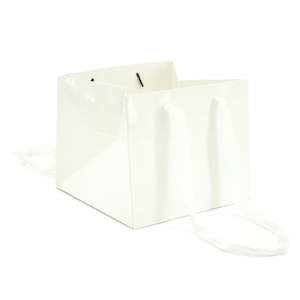 Oceans Boxes Bags Flower Bags: Flower Carrier Bag w/Handles Extra Small 19Sqx16Hcm Pk/10 - White