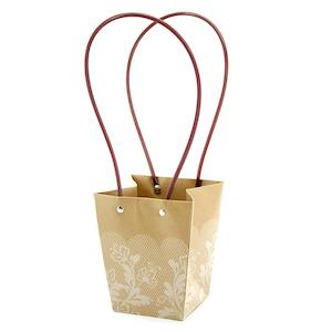 Kraft Tapered Lace Bag w/Handles 13TWx9.5BWx15.5Hcm Pk/10 - Natural/White
