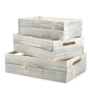 Wooden "Treat Me Right" Hamper Box Set/3 42Lx28Wx12.5Hcm - White Wash