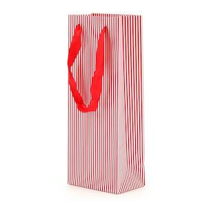 Stripe Wine Bag w/Handles Single 12.5Wx32Hx8Gcm Pk/10 - White/Red