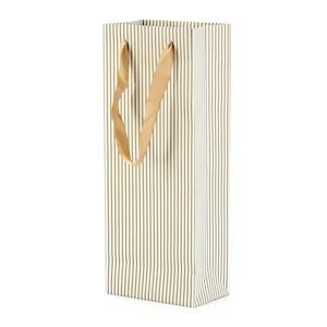 Stripe Wine Bag w/Handles Single 12.5Wx32Hx8Gcm Pk/10 - White/Gold