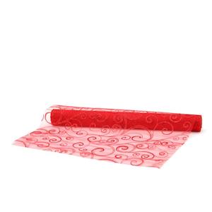 Organza Fabric Glitter Swirl Wrap 47cmx10m - Red/Red